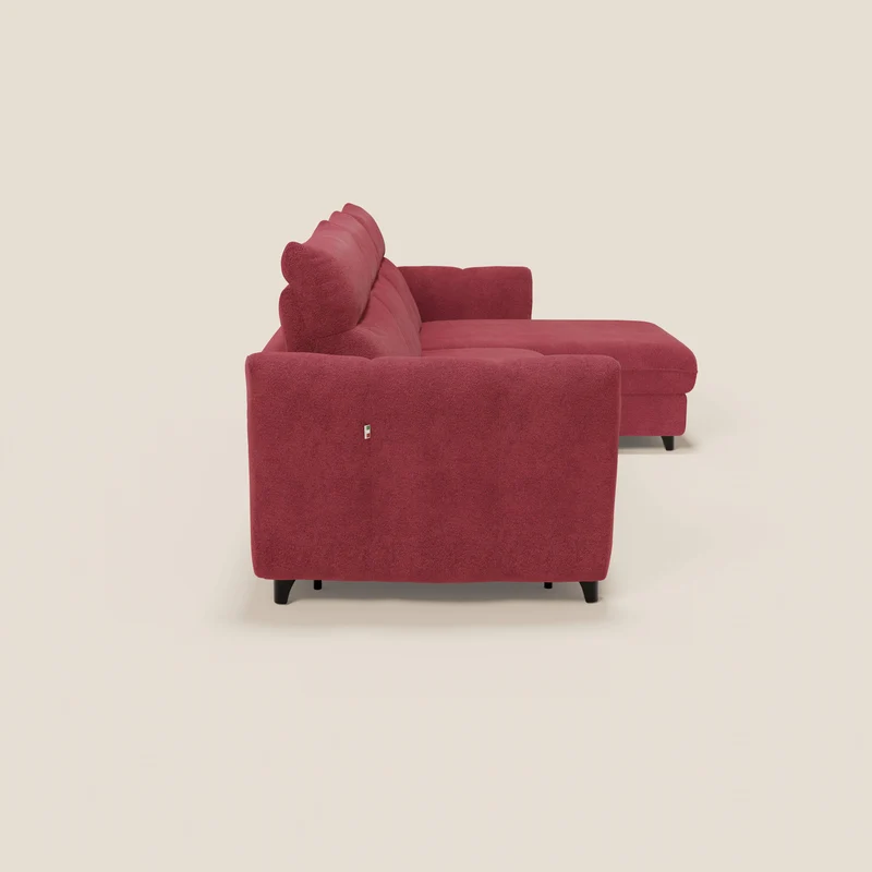 Peonia canapé d'angle convertible avec matelas H18 et chaise longue coffre en bouclette imperméable T07 rouge
