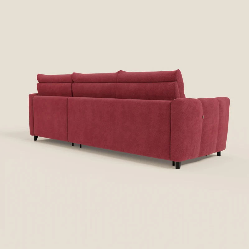 Peonia canapé d'angle convertible avec matelas H18 et chaise longue coffre en bouclette imperméable T07 rouge