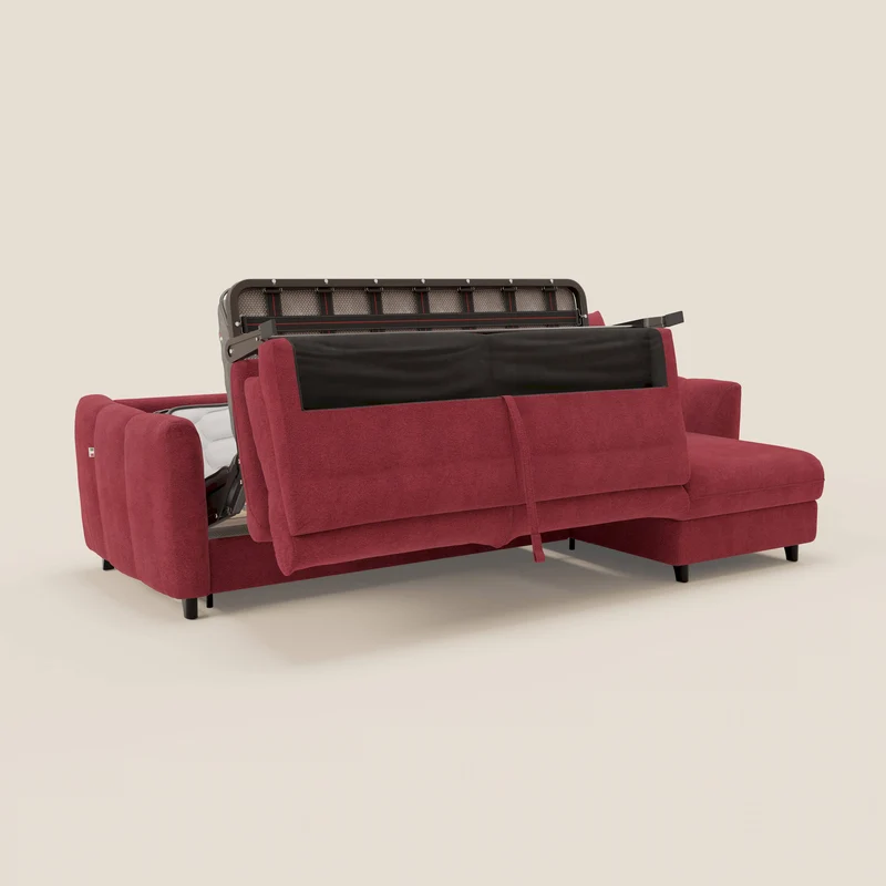 Peonia canapé d'angle convertible avec matelas H18 et chaise longue coffre en bouclette imperméable T07 rouge