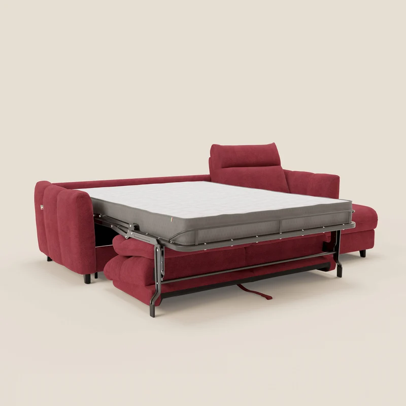 Peonia canapé d'angle convertible avec matelas H18 et chaise longue coffre en bouclette imperméable T07 rouge