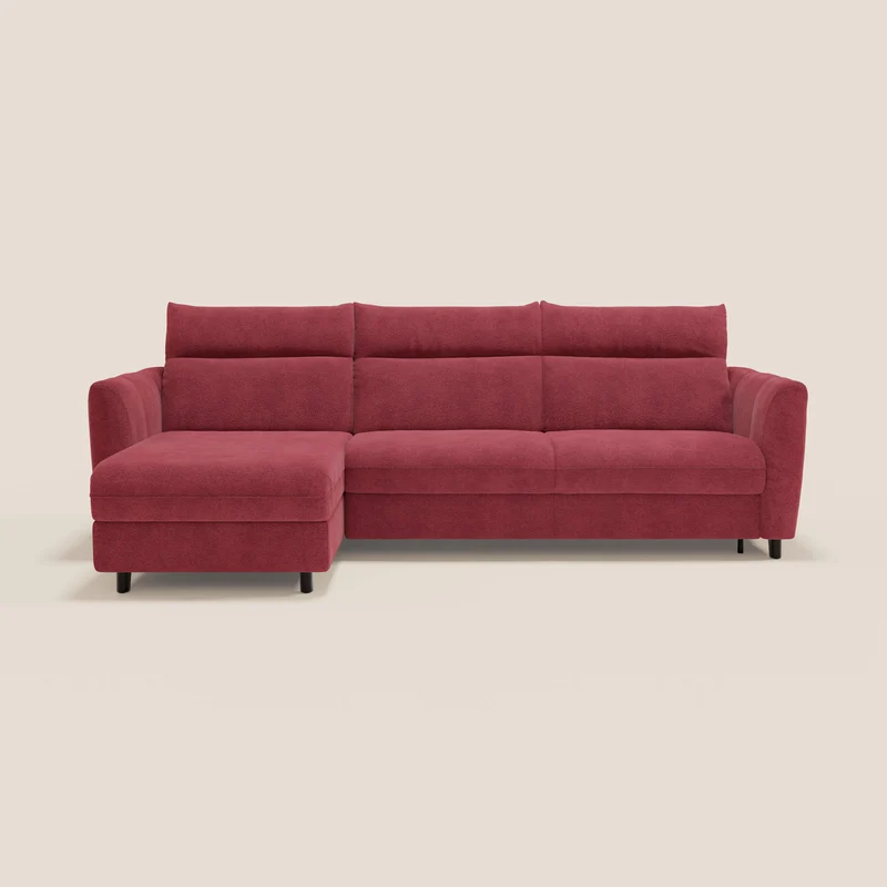 Peonia canapé d'angle convertible avec matelas H18 et chaise longue coffre en bouclette imperméable T07 rouge