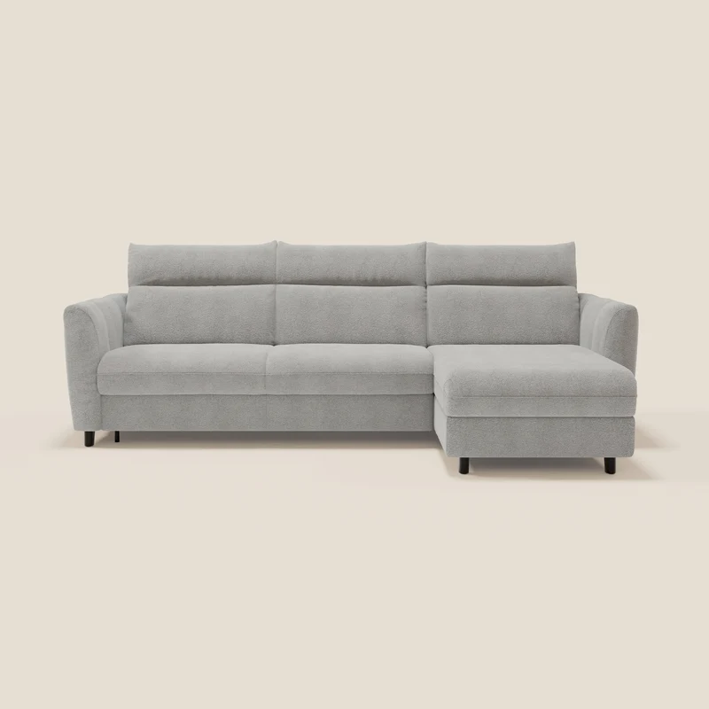 Peonia canapé d'angle convertible avec matelas H18 et chaise longue coffre en bouclette imperméable T07 gris