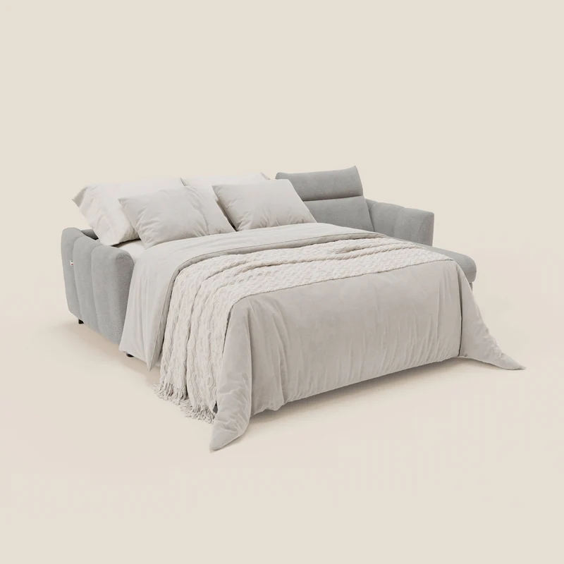 Peonia canapé d'angle convertible avec matelas H18 et chaise longue coffre en bouclette imperméable T07 gris