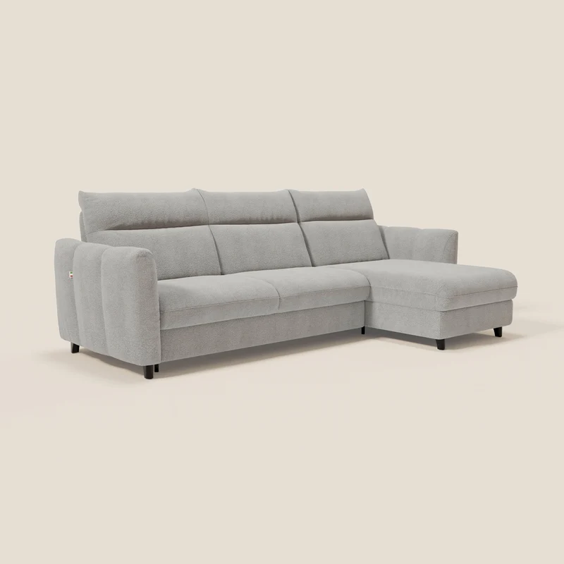 Peonia canapé d'angle convertible avec matelas H18 et chaise longue coffre en bouclette imperméable T07 gris