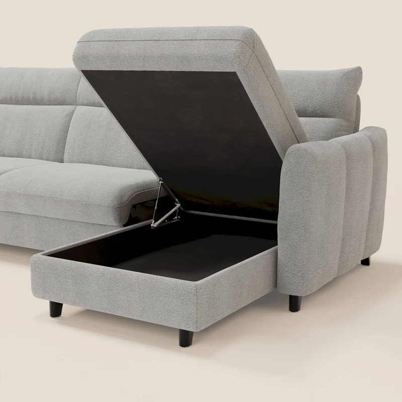 Peonia canapé d'angle convertible avec matelas H18 et chaise longue coffre en bouclette imperméable T07 gris