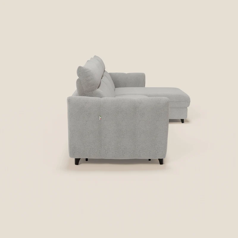 Peonia canapé d'angle convertible avec matelas H18 et chaise longue coffre en bouclette imperméable T07 gris