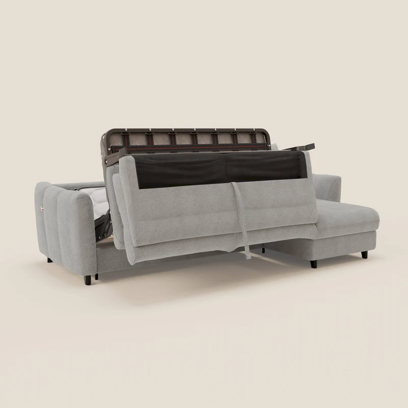 Peonia canapé d'angle convertible avec matelas H18 et chaise longue coffre en bouclette imperméable T07 gris