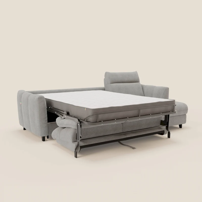 Peonia canapé d'angle convertible avec matelas H18 et chaise longue coffre en bouclette imperméable T07 gris