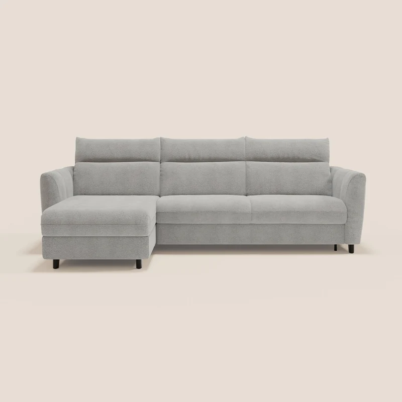 Peonia canapé d'angle convertible avec matelas H18 et chaise longue coffre en bouclette imperméable T07 gris