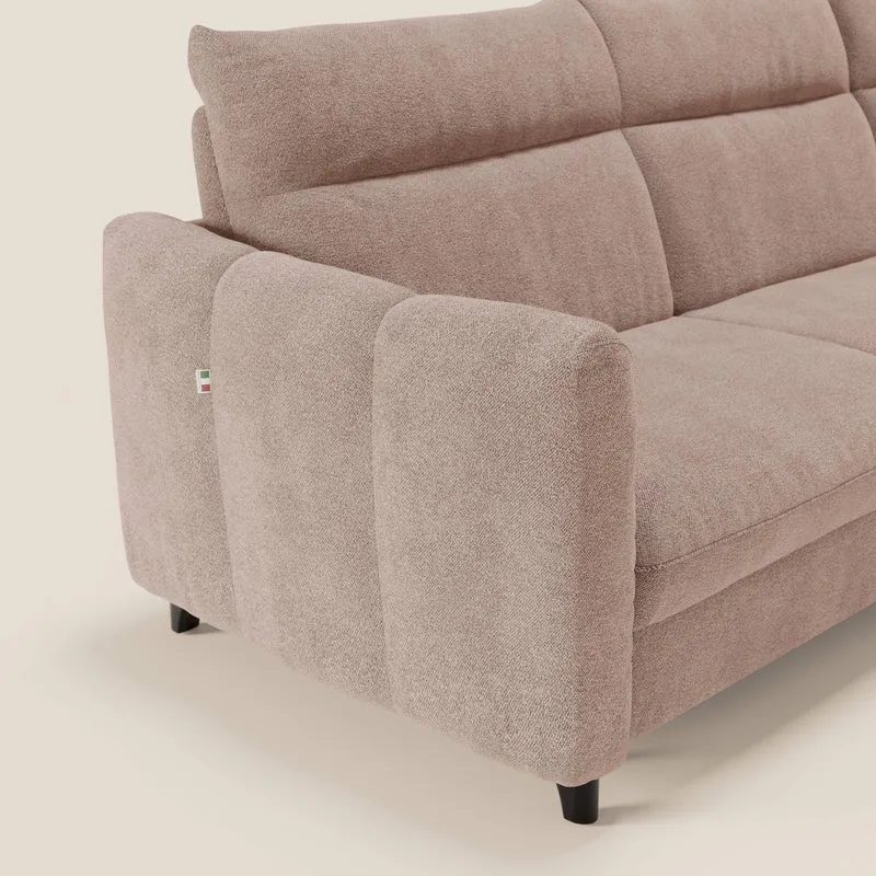 Peonia canapé d'angle convertible avec matelas H18 et chaise longue coffre en bouclette imperméable T07 rose