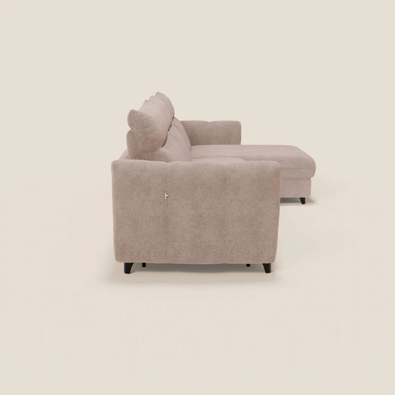 Peonia canapé d'angle convertible avec matelas H18 et chaise longue coffre en bouclette imperméable T07 rose