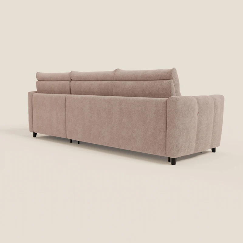 Peonia canapé d'angle convertible avec matelas H18 et chaise longue coffre en bouclette imperméable T07 rose