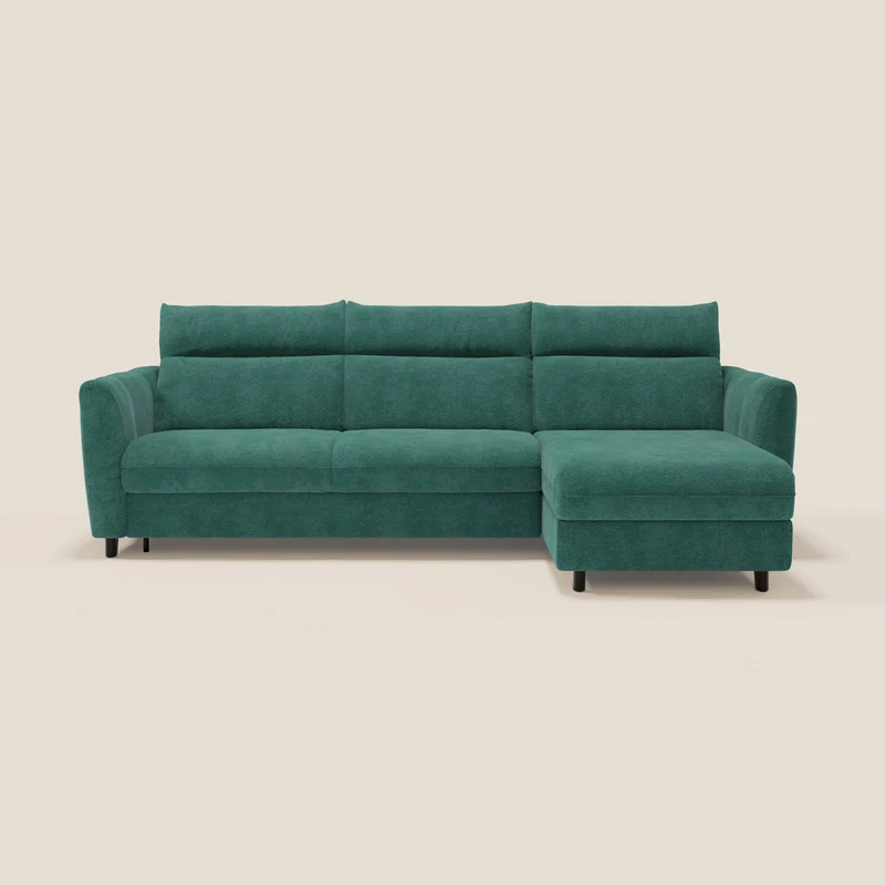 Peonia canapé d'angle convertible avec matelas H18 et chaise longue coffre en bouclette imperméable T07 vert