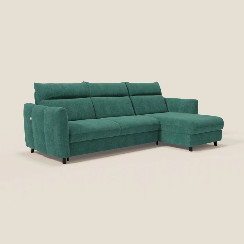 Peonia canapé d'angle convertible avec matelas H18 et chaise longue coffre en bouclette imperméable T07 vert