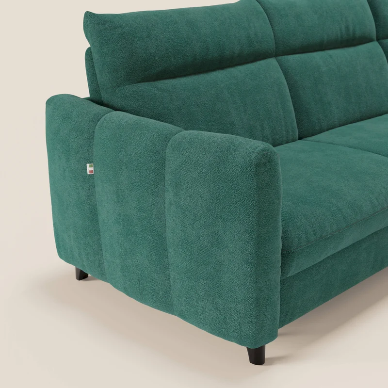Peonia canapé d'angle convertible avec matelas H18 et chaise longue coffre en bouclette imperméable T07 vert