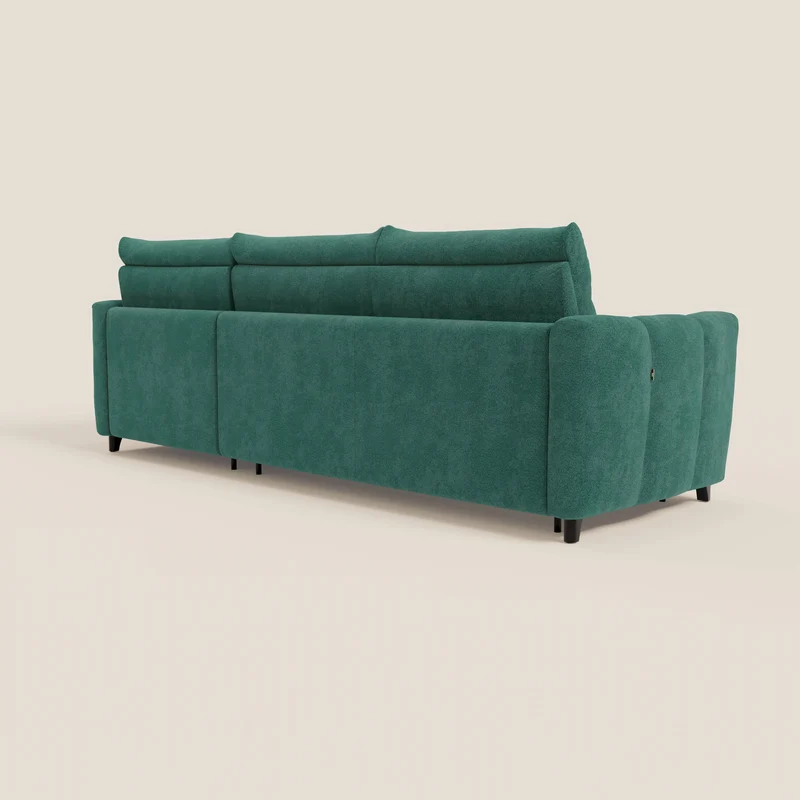 Peonia canapé d'angle convertible avec matelas H18 et chaise longue coffre en bouclette imperméable T07 vert