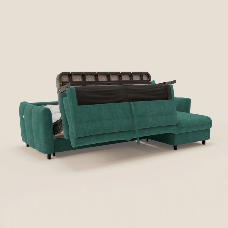 Peonia canapé d'angle convertible avec matelas H18 et chaise longue coffre en bouclette imperméable T07 vert