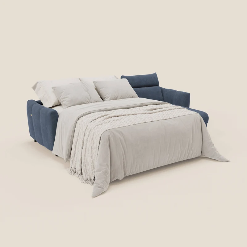 Peonia canapé d'angle convertible avec matelas H18 et chaise longue coffre en bouclette imperméable T07 bleu