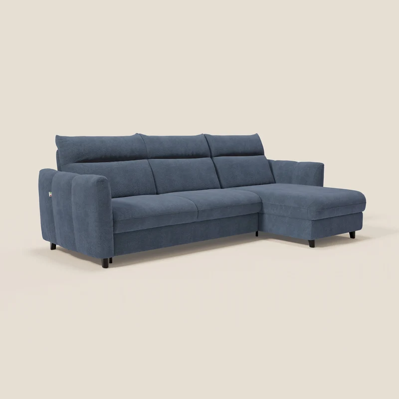 Peonia canapé d'angle convertible avec matelas H18 et chaise longue coffre en bouclette imperméable T07 bleu
