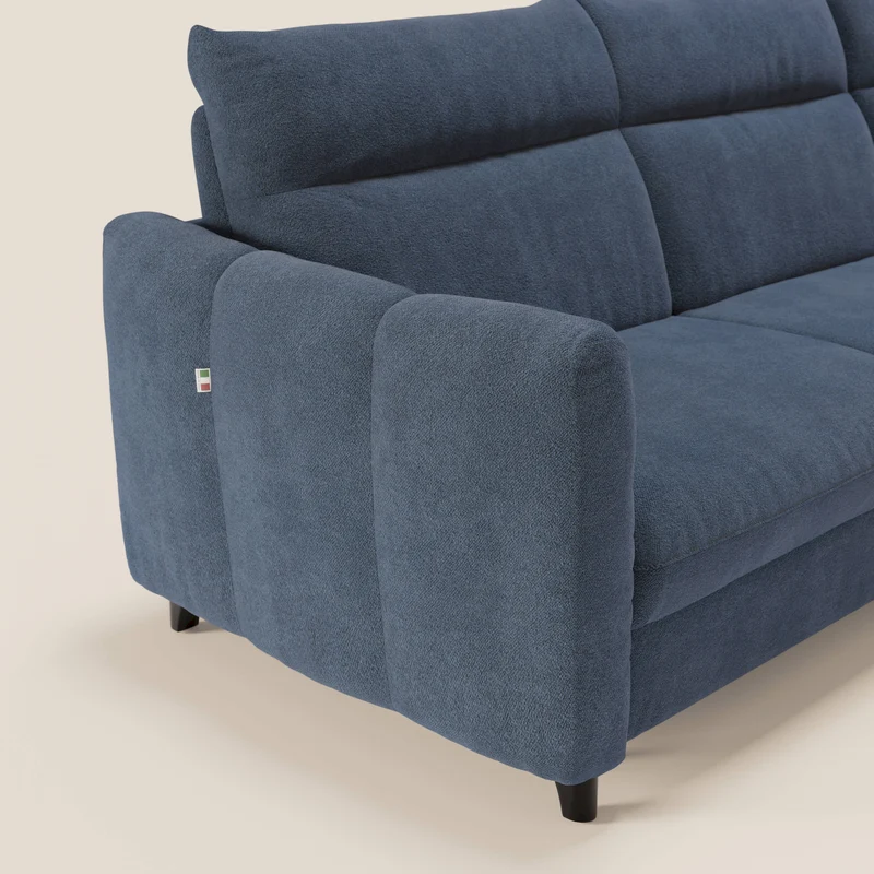 Peonia canapé d'angle convertible avec matelas H18 et chaise longue coffre en bouclette imperméable T07 bleu