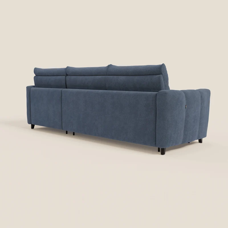 Peonia canapé d'angle convertible avec matelas H18 et chaise longue coffre en bouclette imperméable T07 bleu