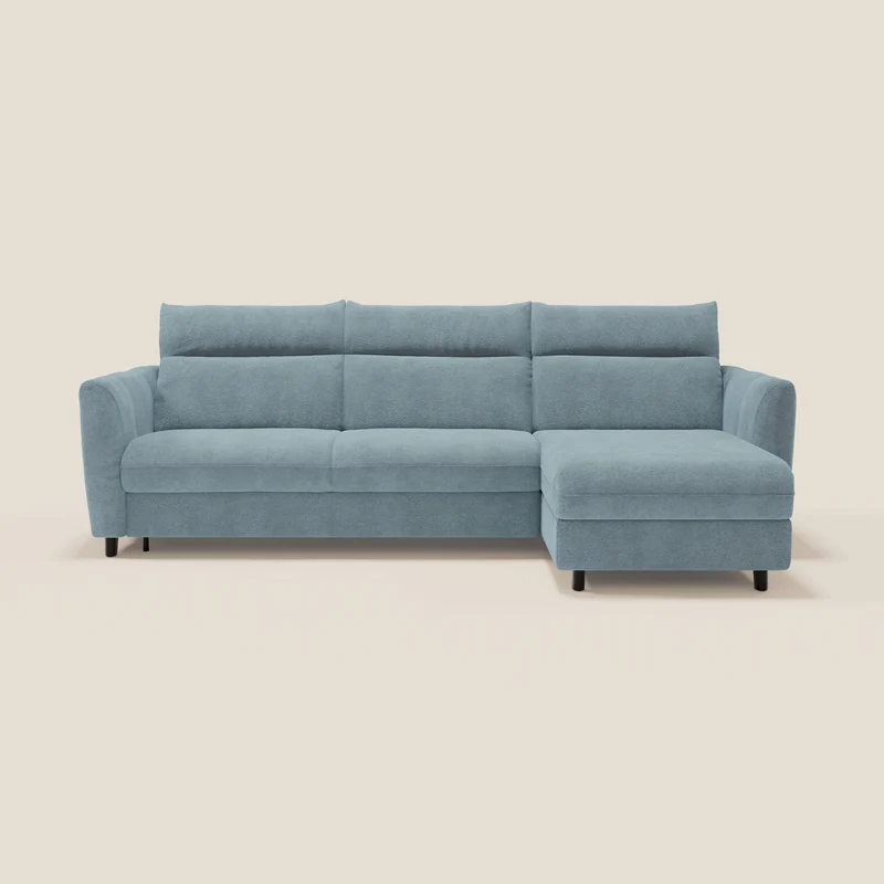 Peonia canapé d'angle convertible avec matelas H18 et chaise longue coffre en bouclette imperméable T07 bleu pastel