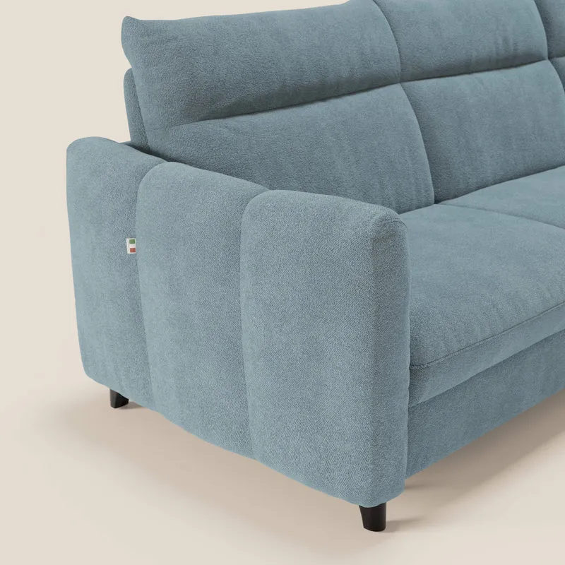 Peonia canapé d'angle convertible avec matelas H18 et chaise longue coffre en bouclette imperméable T07 bleu pastel