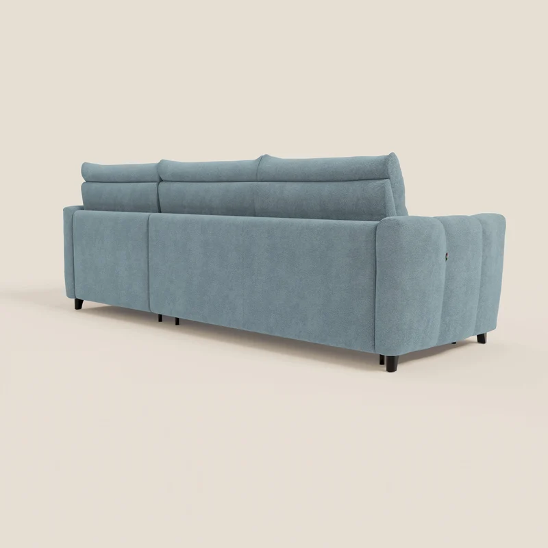 Peonia canapé d'angle convertible avec matelas H18 et chaise longue coffre en bouclette imperméable T07 bleu pastel