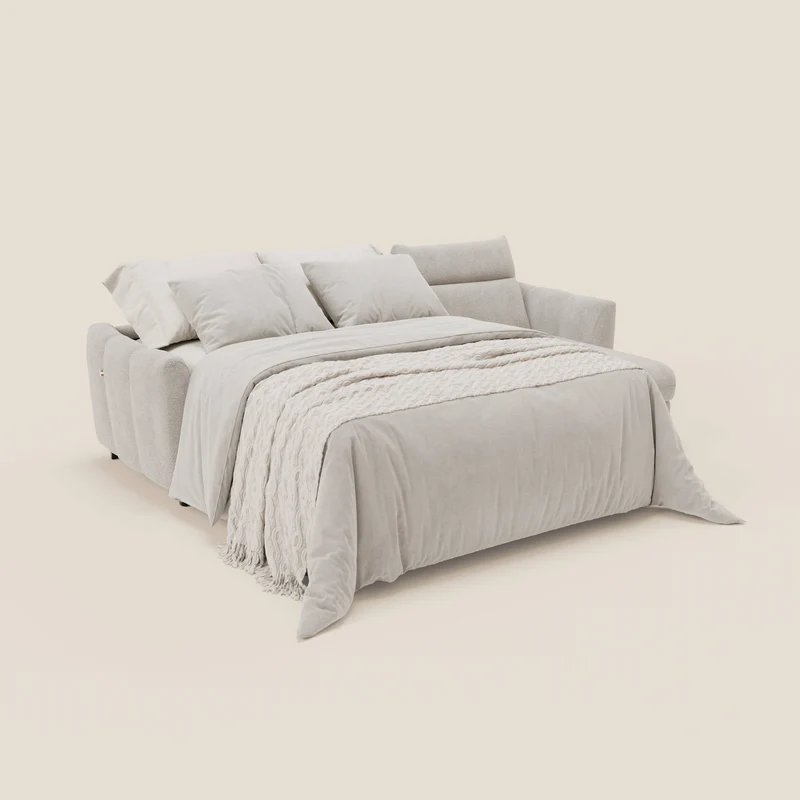 Peonia canapé d'angle convertible avec matelas H18 et chaise longue coffre en bouclette imperméable T07 blanc