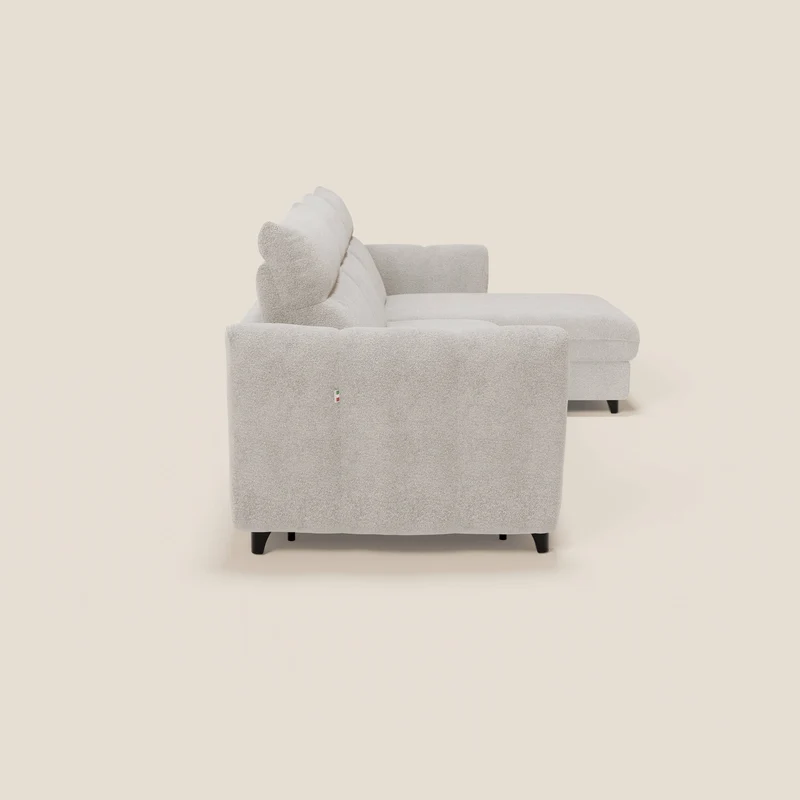 Peonia canapé d'angle convertible avec matelas H18 et chaise longue coffre en bouclette imperméable T07 blanc