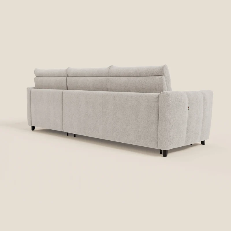 Peonia canapé d'angle convertible avec matelas H18 et chaise longue coffre en bouclette imperméable T07 blanc
