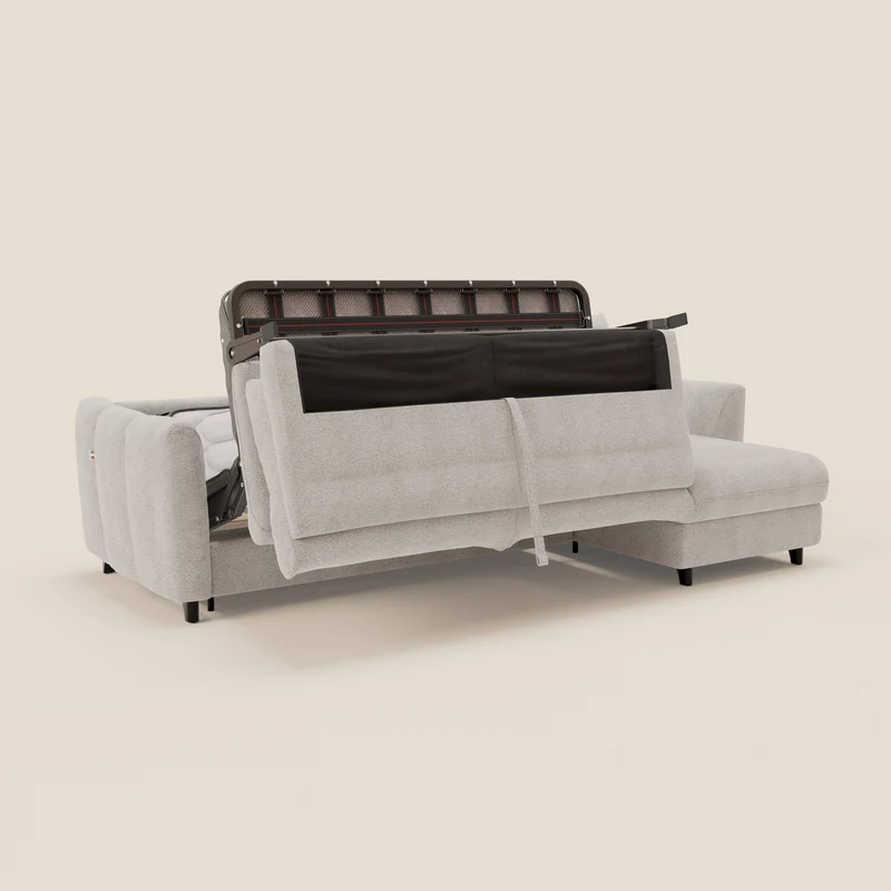 Peonia canapé d'angle convertible avec matelas H18 et chaise longue coffre en bouclette imperméable T07 blanc