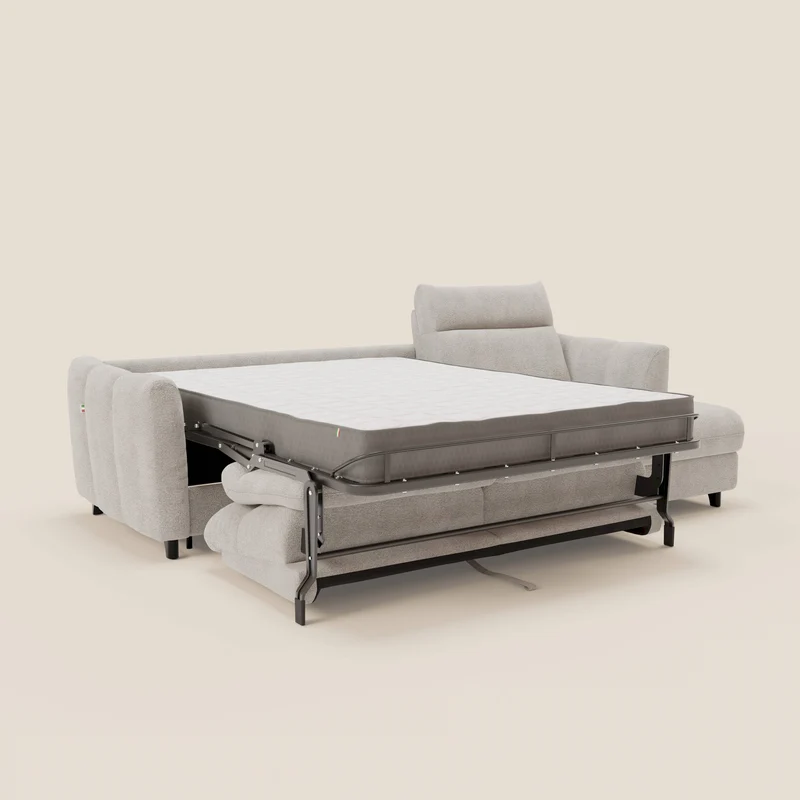 Peonia canapé d'angle convertible avec matelas H18 et chaise longue coffre en bouclette imperméable T07 blanc