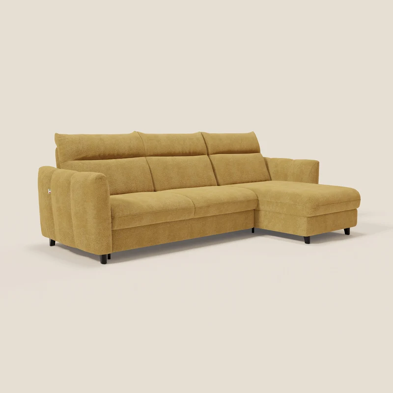 Peonia canapé d'angle convertible avec matelas H18 et chaise longue coffre en bouclette imperméable T07 jaune