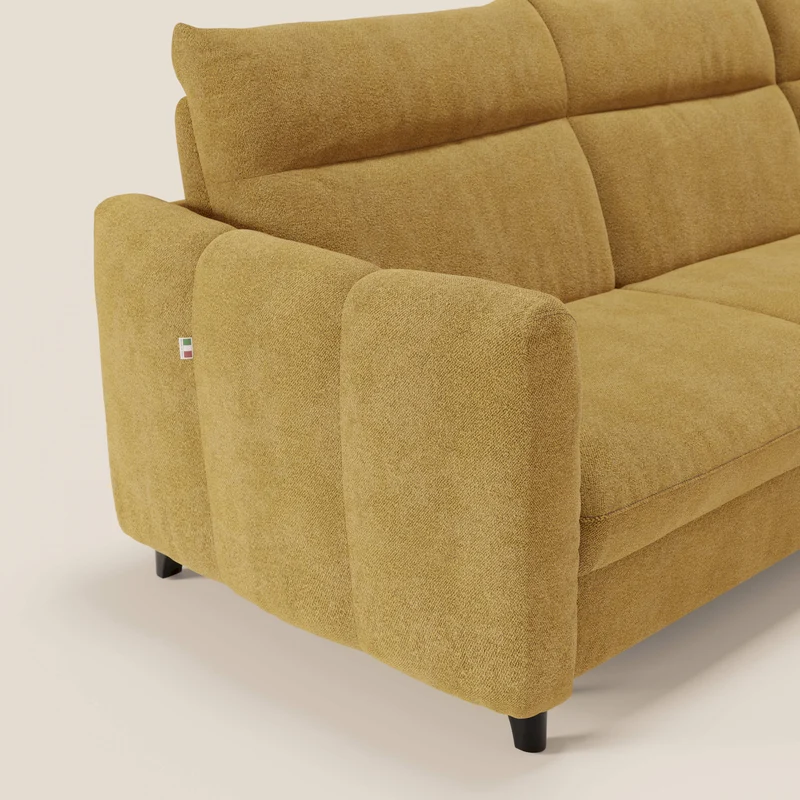 Peonia canapé d'angle convertible avec matelas H18 et chaise longue coffre en bouclette imperméable T07 jaune