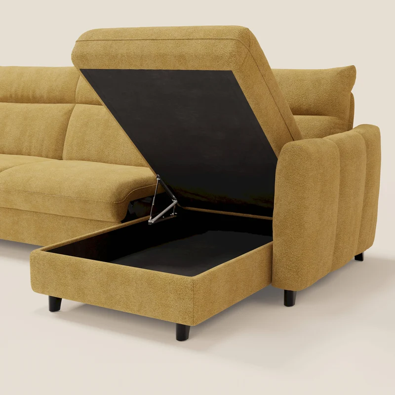 Peonia canapé d'angle convertible avec matelas H18 et chaise longue coffre en bouclette imperméable T07 jaune