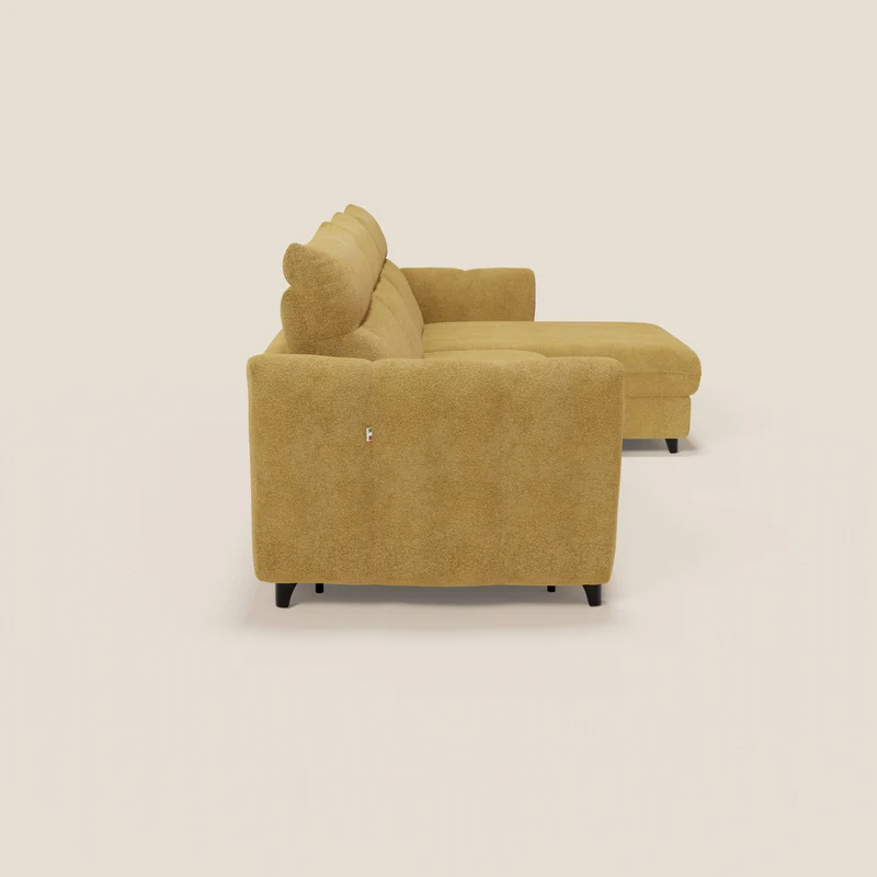 Peonia canapé d'angle convertible avec matelas H18 et chaise longue coffre en bouclette imperméable T07 jaune