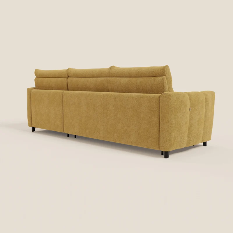 Peonia canapé d'angle convertible avec matelas H18 et chaise longue coffre en bouclette imperméable T07 jaune