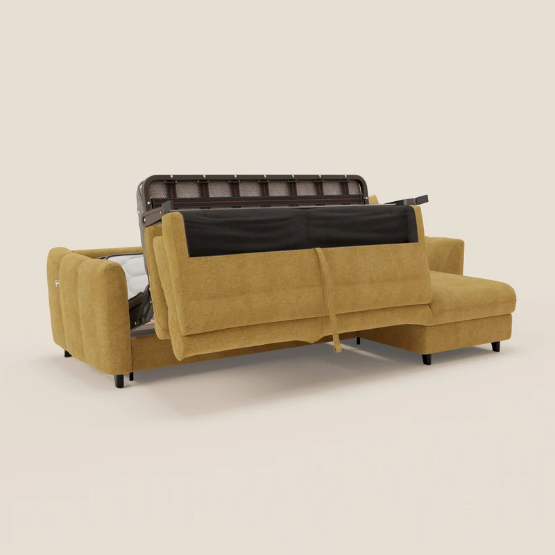 Peonia canapé d'angle convertible avec matelas H18 et chaise longue coffre en bouclette imperméable T07 jaune