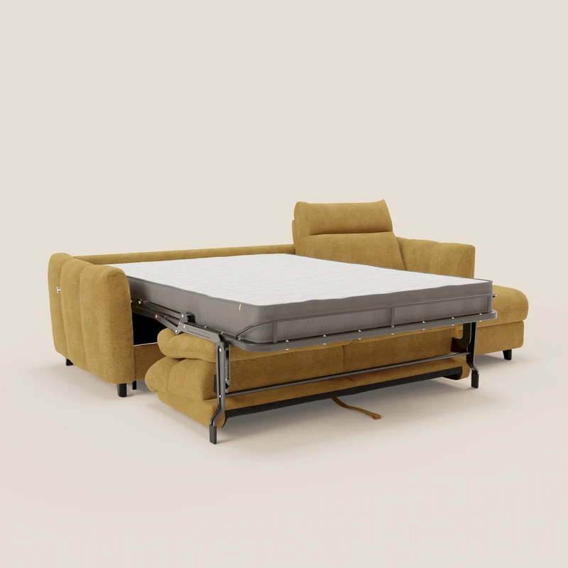 Peonia canapé d'angle convertible avec matelas H18 et chaise longue coffre en bouclette imperméable T07 jaune