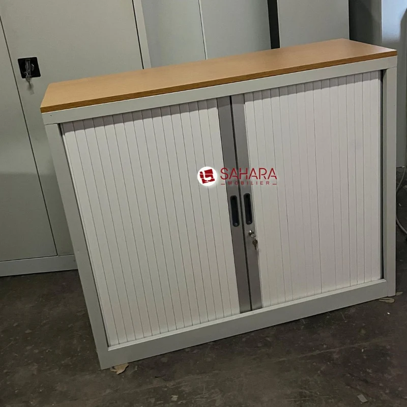 Armoire basse porte rideau avec top en bois Réf B4313