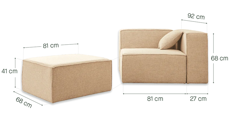 Canapé modulable KIPLI Aria 3 places avec pouf en tisssu caramel