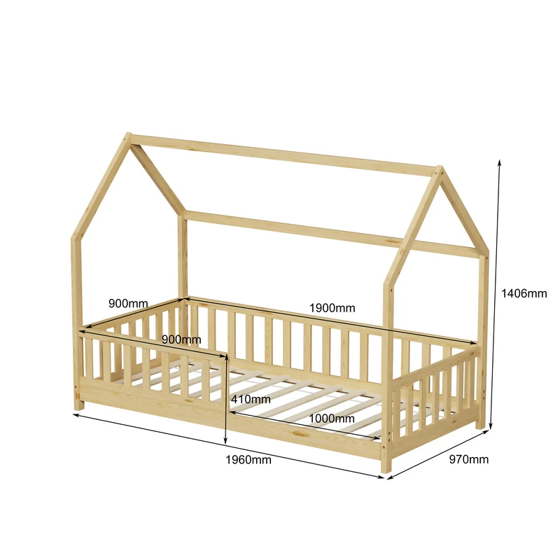 Lit cabane enfant avec barriere 90x190cm TCHOUPI