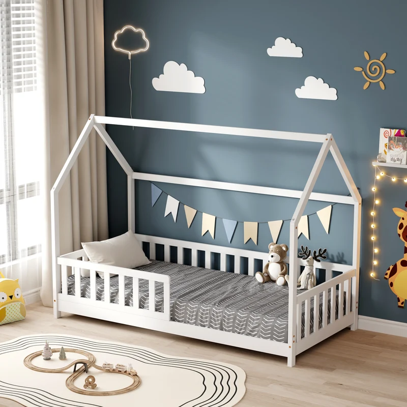 Lit cabane enfant avec barriere 90x190cm TCHOUPI