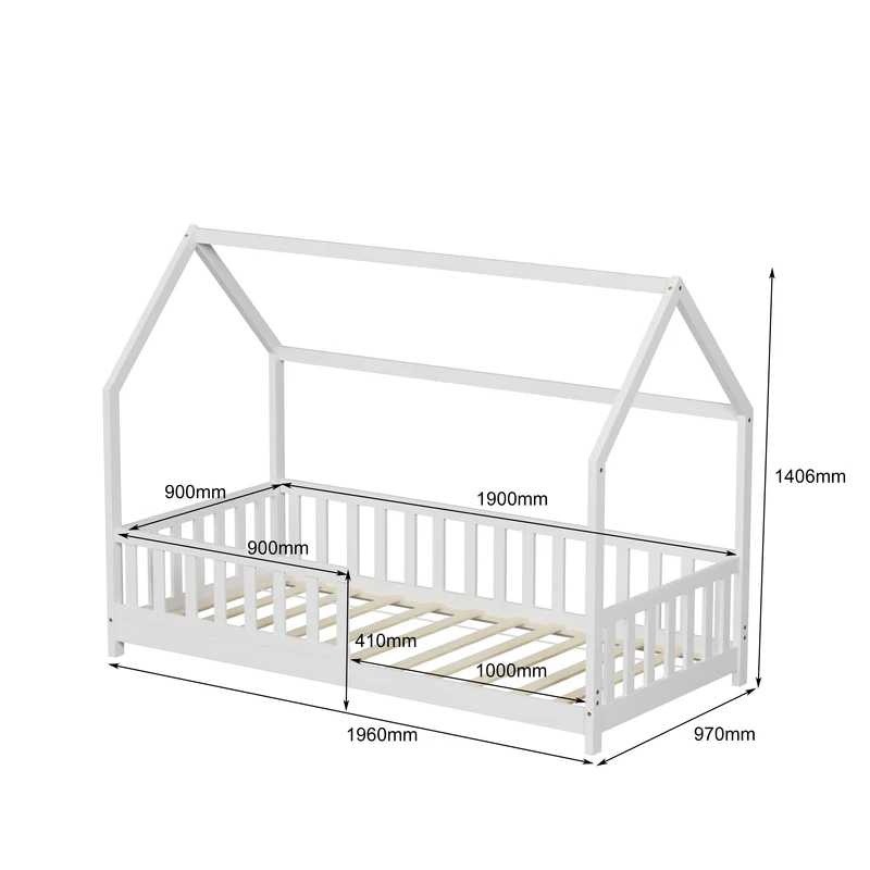 Lit cabane enfant avec barriere 90x190cm TCHOUPI