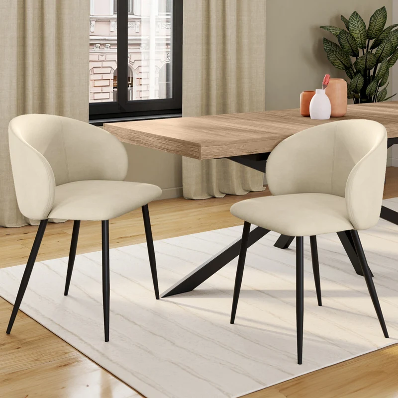 Lot de 2 chaises Léona velours beige et pieds métal
