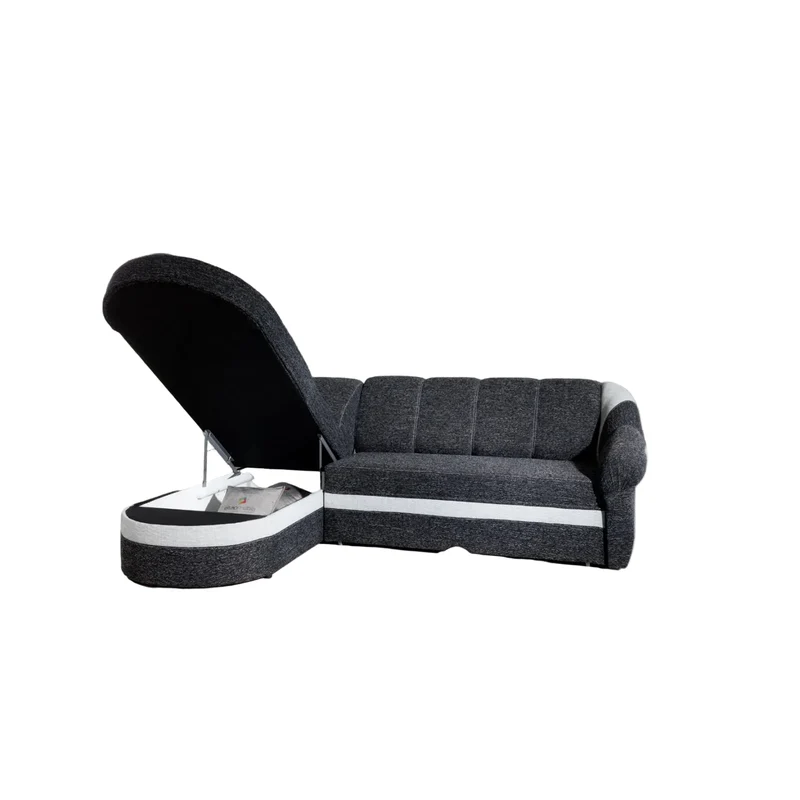 Canapé d'angle gauche convertible LES TENDANCES Sundy 4 places en tissu rouge et noir