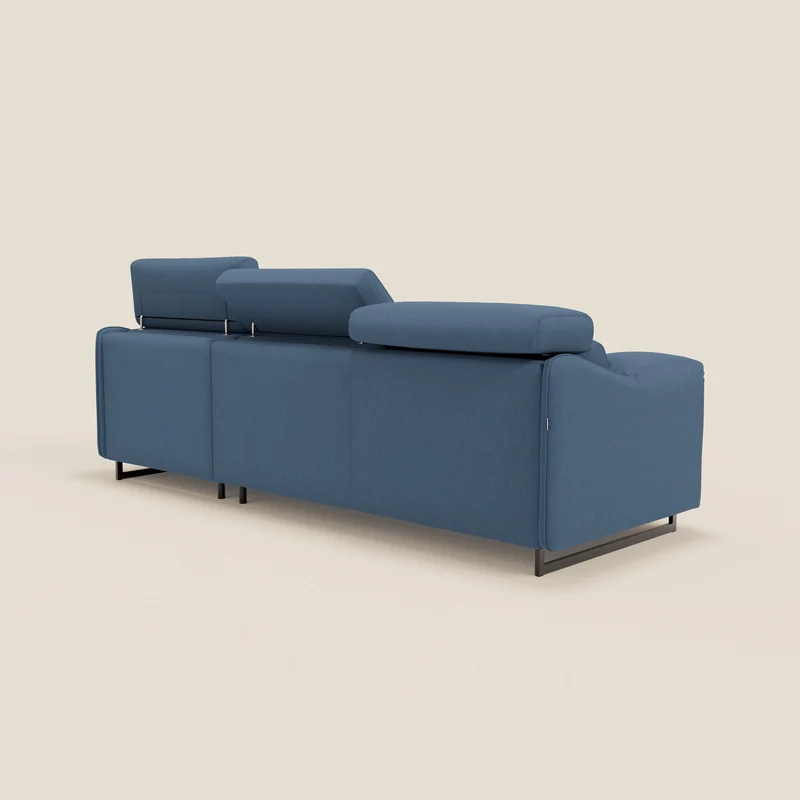 Violetta Canapé d'angle convertible avec chaise longue coffre, têtières et matelas 18cm en tissu imperméable T13 bleu