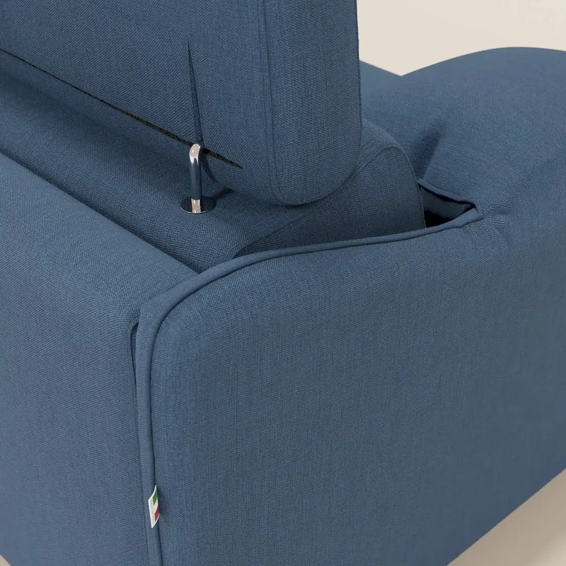 Violetta Canapé d'angle convertible avec chaise longue coffre, têtières et matelas 18cm en tissu imperméable T13 bleu