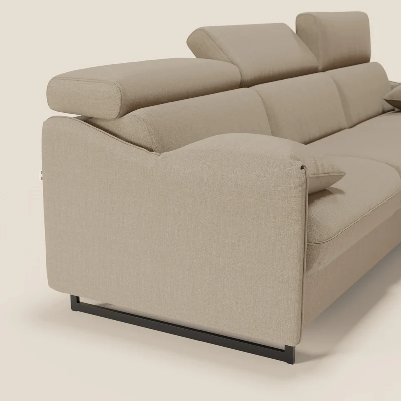 Violetta Canapé d'angle convertible avec chaise longue coffre, têtières et matelas 18cm en tissu imperméable T13 beige